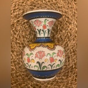 Floral Ceramic Vase with Multicolor Design